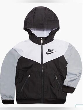 Nike Kids' Black, White & Gray Hooded Windbreaker Jacket 4T